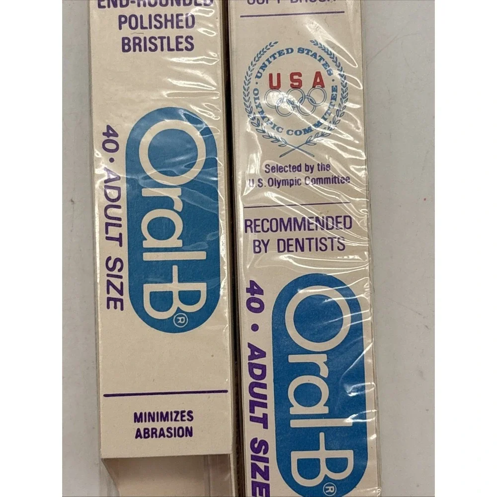 2- Vintage Oral-B Soft Regular 40 Straight Toothbrush 1980's NEW / SEALED